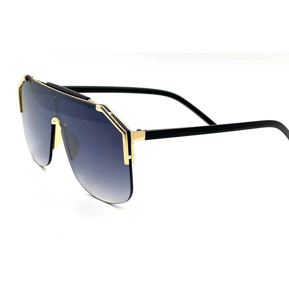 Mens Shield Sunglasses Gold Trim Oversized Rimless Gradient Lens Hip Hop Cholo‎
